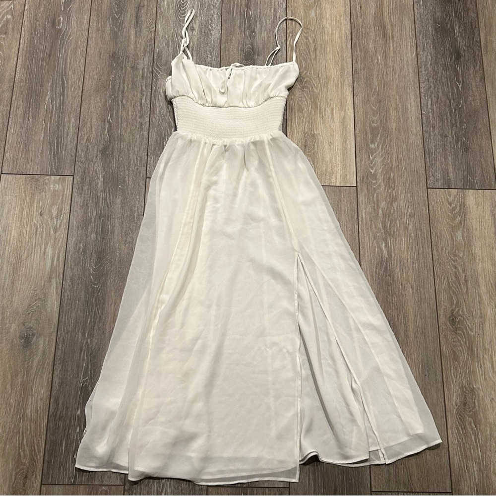 Aritzia Genoa Midi Slit Dress in Light Birch XXS